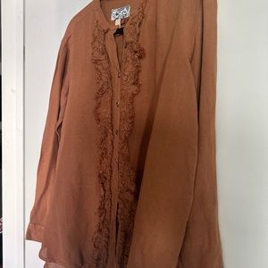 Ruffle Mandarine Collor Linen Top